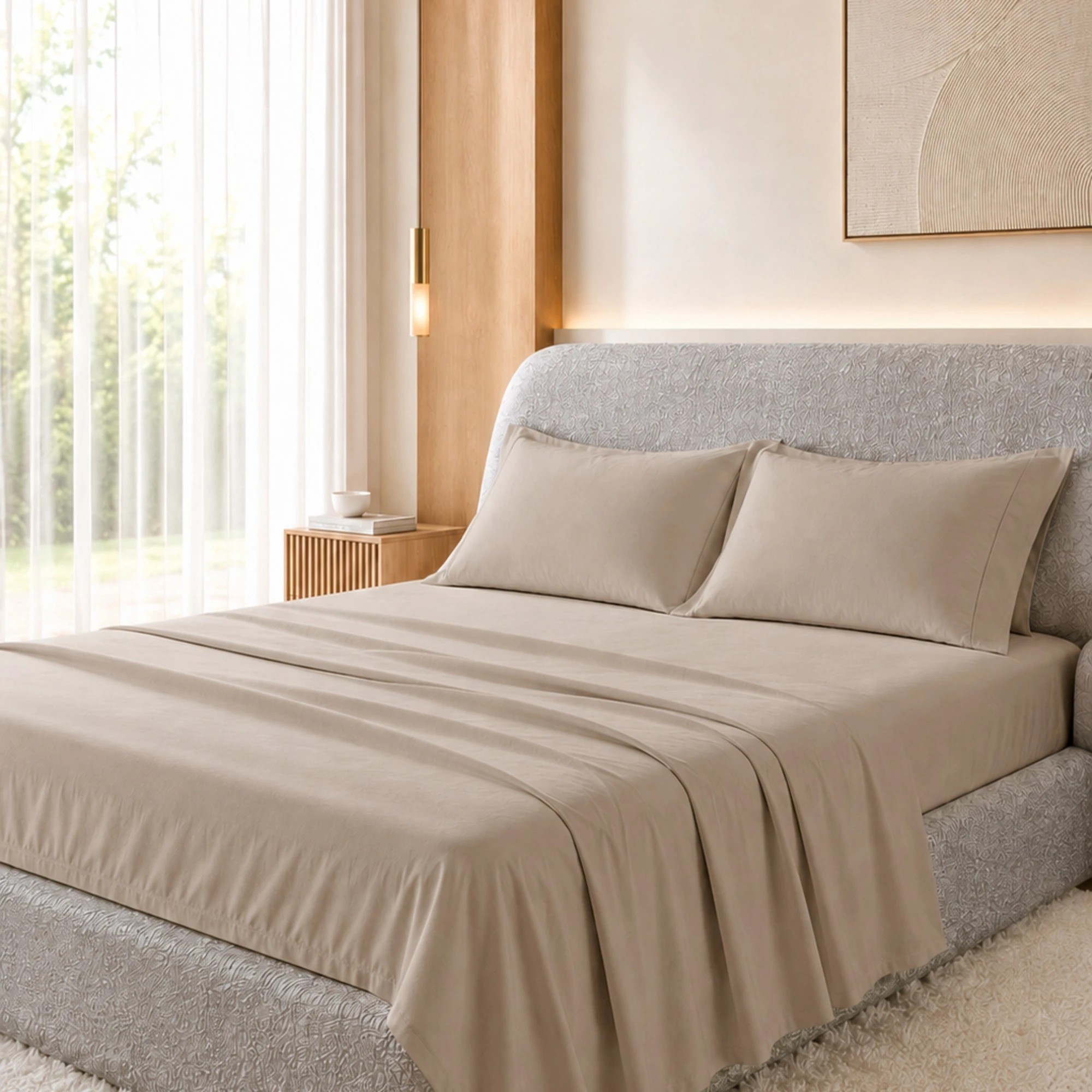 1 Royal Comfort 1000TC Bamboo Blend Sheet Pillowcase Set Ultra Soft - Double Bed - Beige, 1 of 7