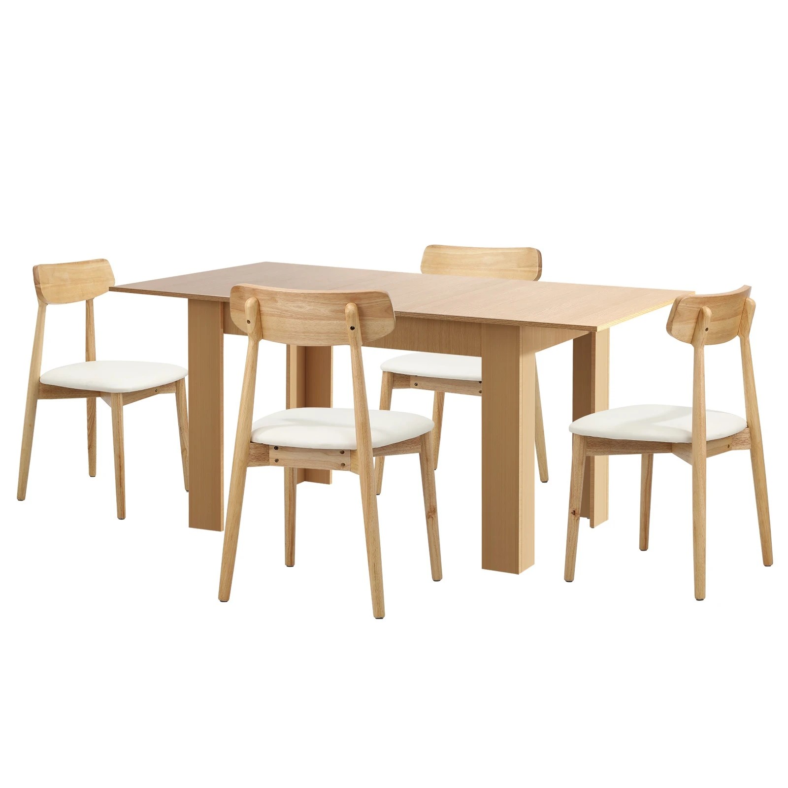 1 Oikiture 160cm Extendable Dining Table with 4x Dining Chairs PU Leather - Natural, 1 of 9