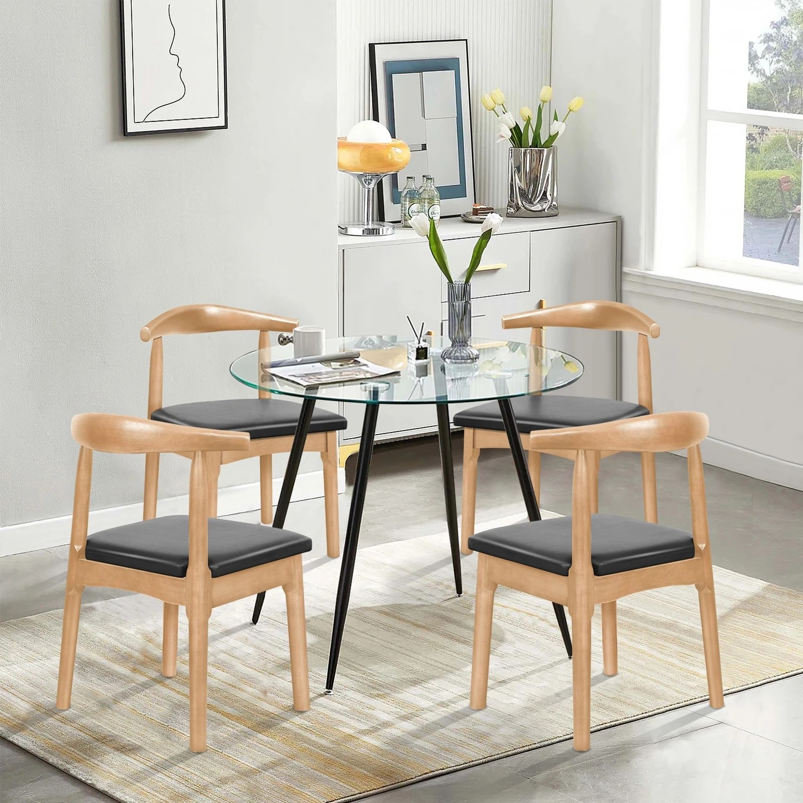 4 Alfordson 1x Dining Chair Kitchen Lounge Cafe Retro Wood PU Leather Seat - Oak, 4 of 9