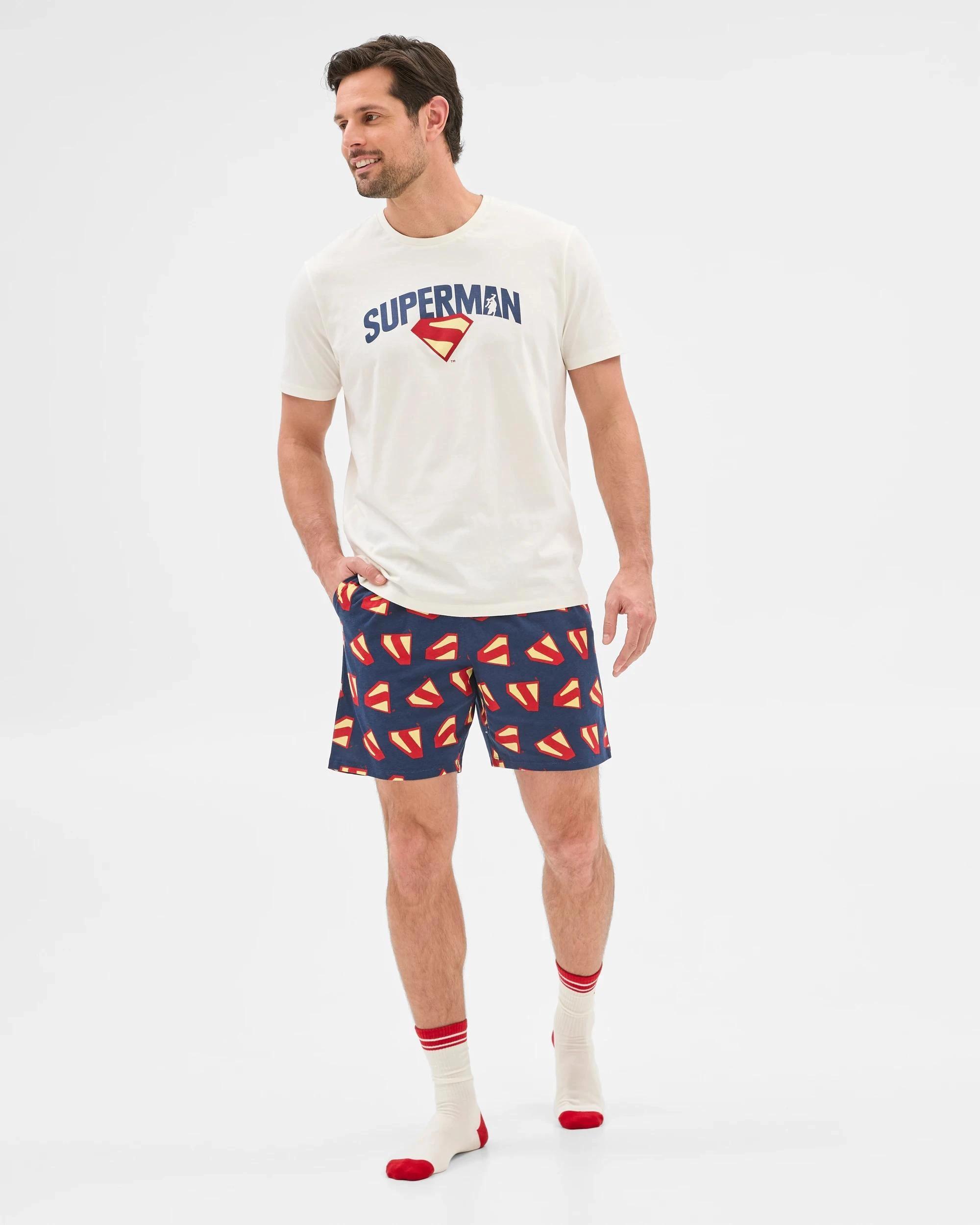 1 Superman Mens Box Set - Sleep, Socks, Trunk - 4 Piece Set WHITE / BLUE / RED, 1 of 7