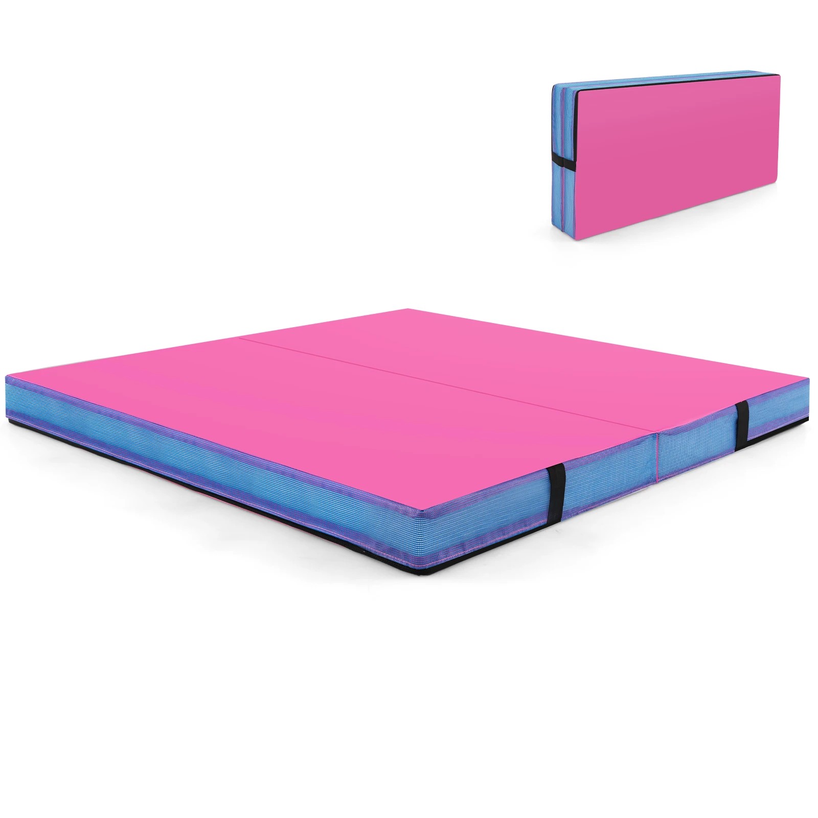 1 Costway Bi-folding Gymnastic Mat Thick Yoga Mat PU Leather Tumbling Mat - Pink, 1 of 1