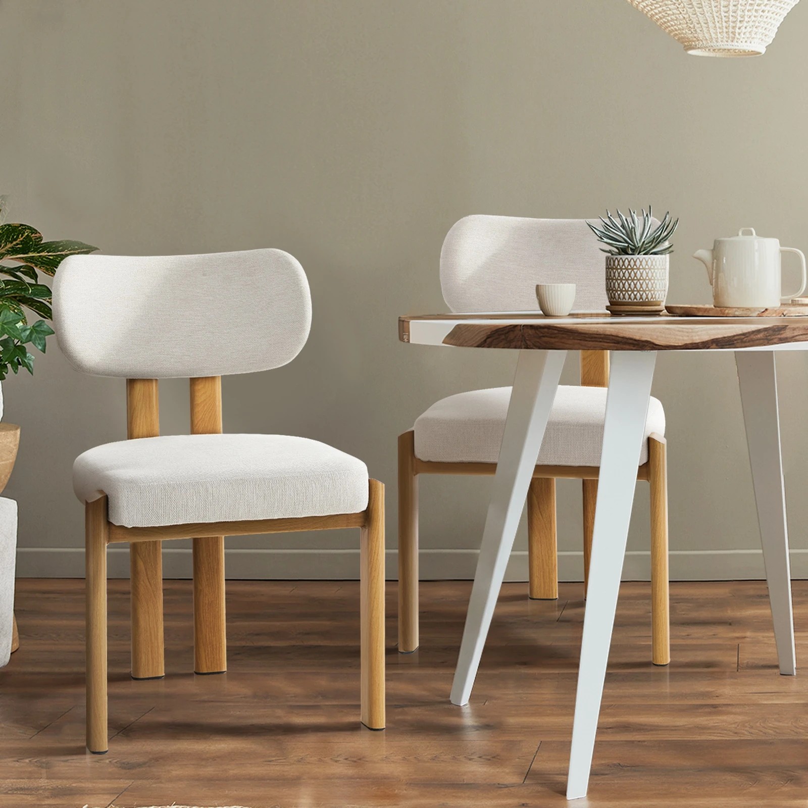4 Oikiture Set of 4 Dining Chairs Linen Fabric Kitchen Chair Padded Seat - Multi - Multi, 4 of 9