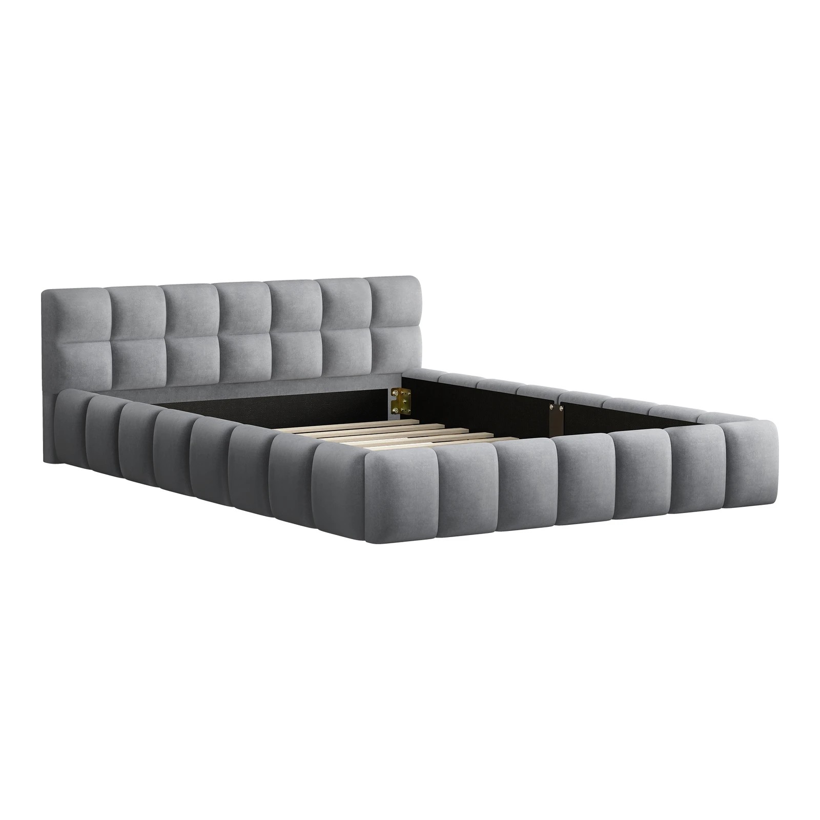 10 Alfordson Bed Frame Double Size Tufted Headboard Foundation Velvet Talmon - Grey, 10 of 10