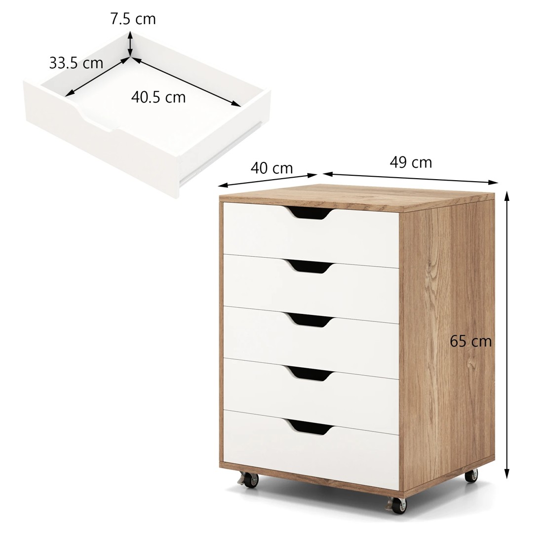 2 Costway 5-Drawer Mobile File Cabinet Storage File Pedestal Home Office - Natural, 2 of 2
