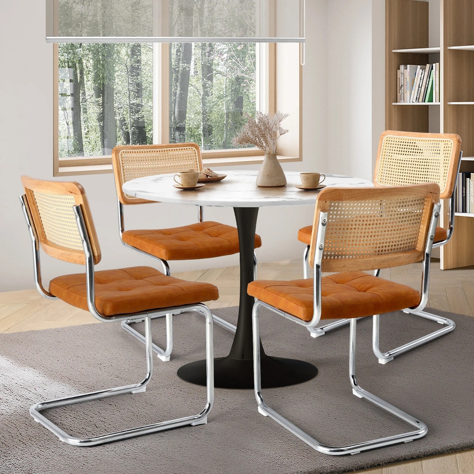 3 Oikiture 90cm Round Dining Table With 4pcs Dining Chairs Pu Leather
 - Multi, 3 of 10