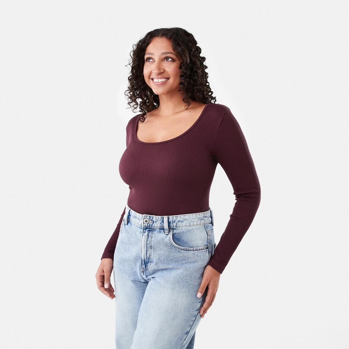 2 Long Sleeve Soft Rib Bodysuit Mulberry, 2 of 7