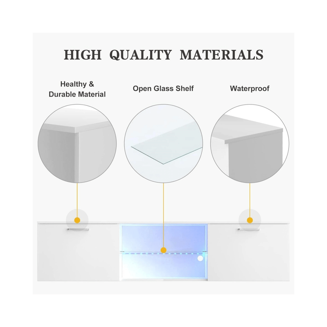 7 Advwin Tv Cabinet 160cm Led Entertainment Unit Stand Glass Shelf White, 7 of 10