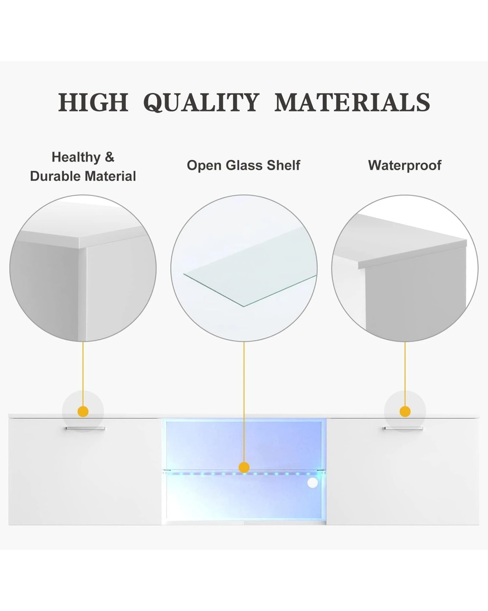 6 Advwin Tv Cabinet 160cm Led Entertainment Unit Stand Glass Shelf White, 6 of 9