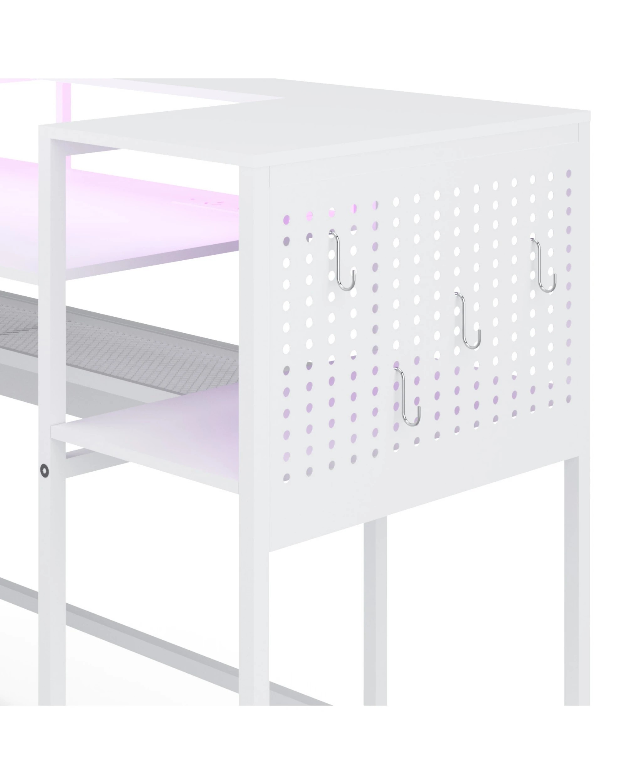 9 Advwin 150cm L Shaped Computer Desk w/ LED Lights & Power Outlets  - White, 9 of 10