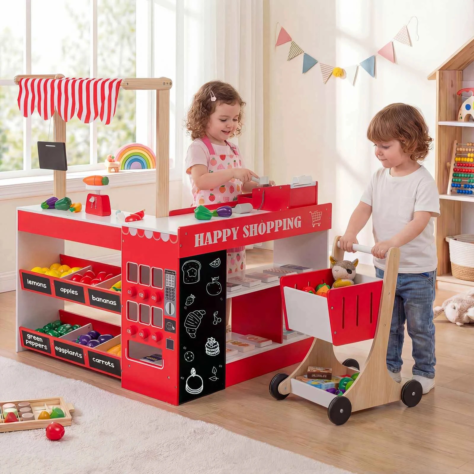 2 Costway Supermarket Playset Grocery Store Market Stand, 2 of 2