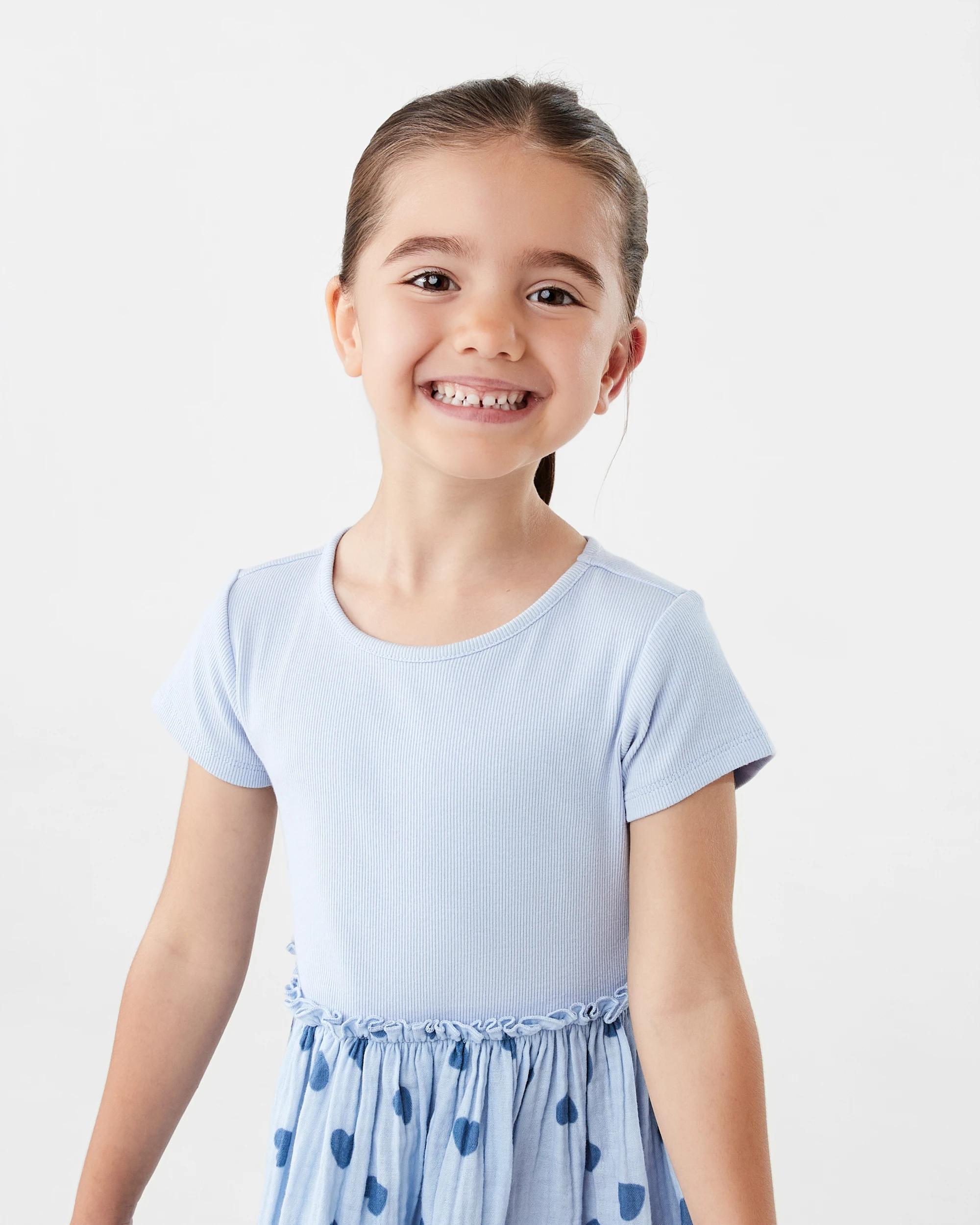 3 Short Sleeve Ribbed Dress Blu Heart, 3 of 8