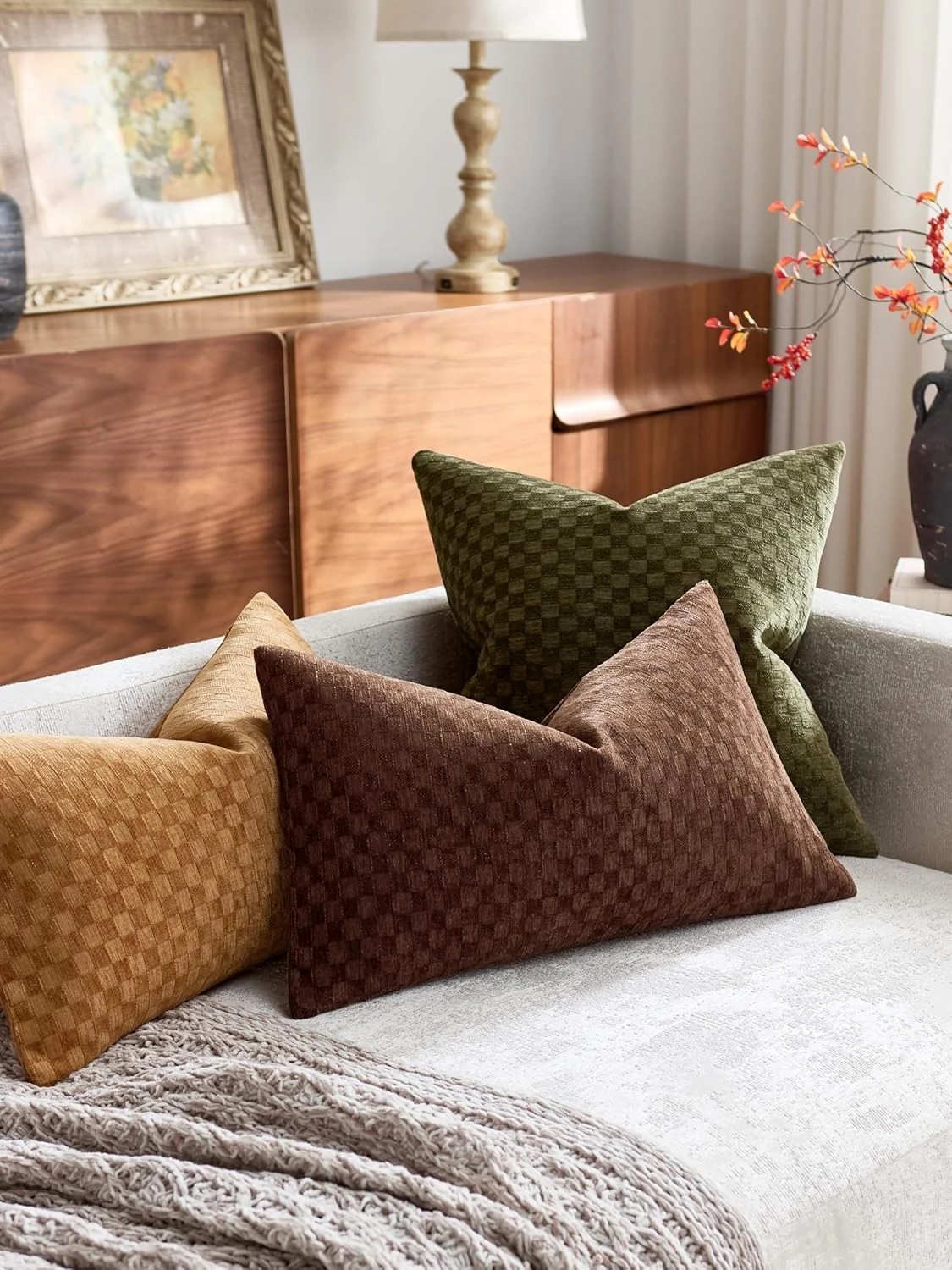 3 Gioia Casa 2-Pack Chenille Waffle Cushion Covers 45cm x 45cm - Khaki Green, 3 of 3