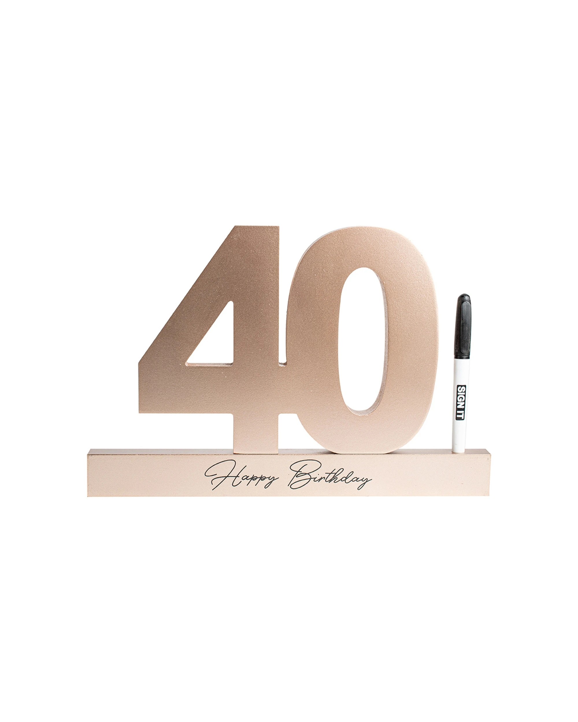 3 40th Rose Gold Signature Block Novelty Birthday Message Party Statue Set
 - Gold, 3 of 3