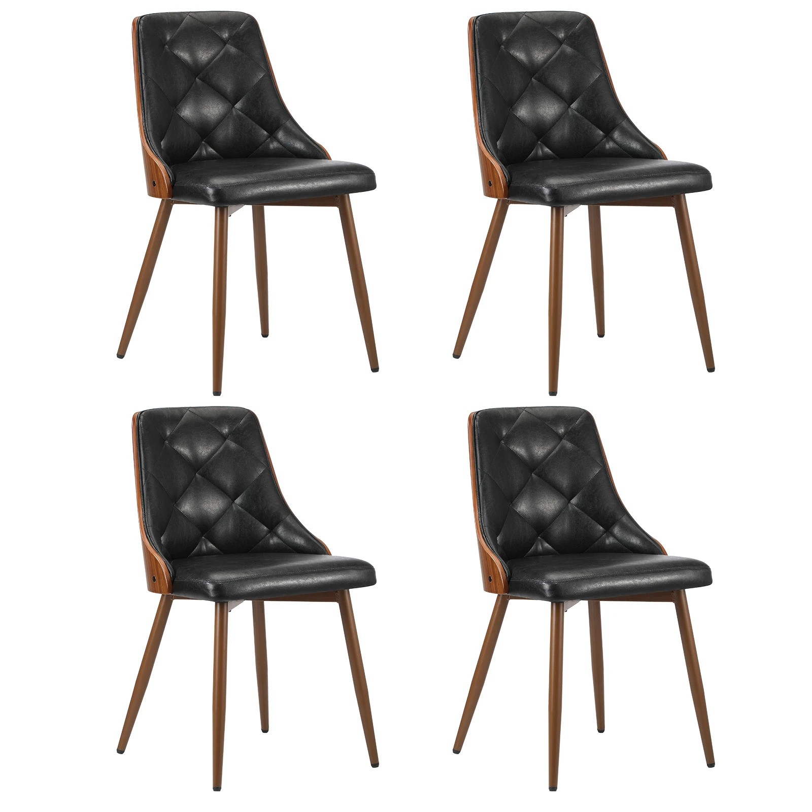 1 Oikiture Dining Chairs Kitchen Lounge Cafe Seat Retro PU Leather x4 - Black, 1 of 9