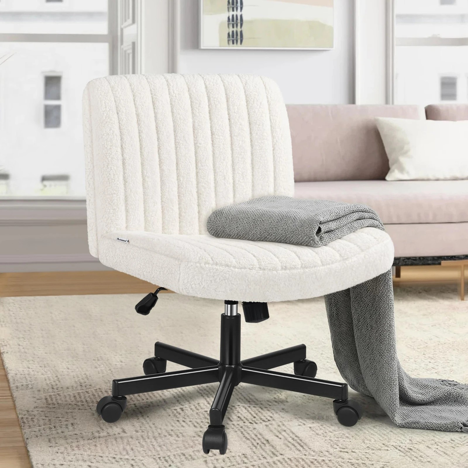 6 Alfordson Office Desk Chair Computer Armless Wide Seat Mid Back Boucle - White, 6 of 9