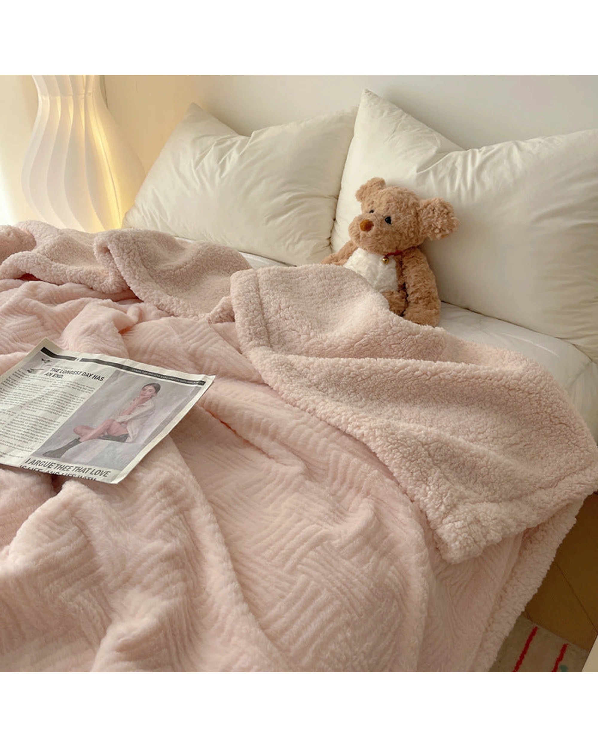 5 Cotton More Large Faux Rabbit Plush Blanket Throw 200x230cm Fairy - Pink, 5 of 6