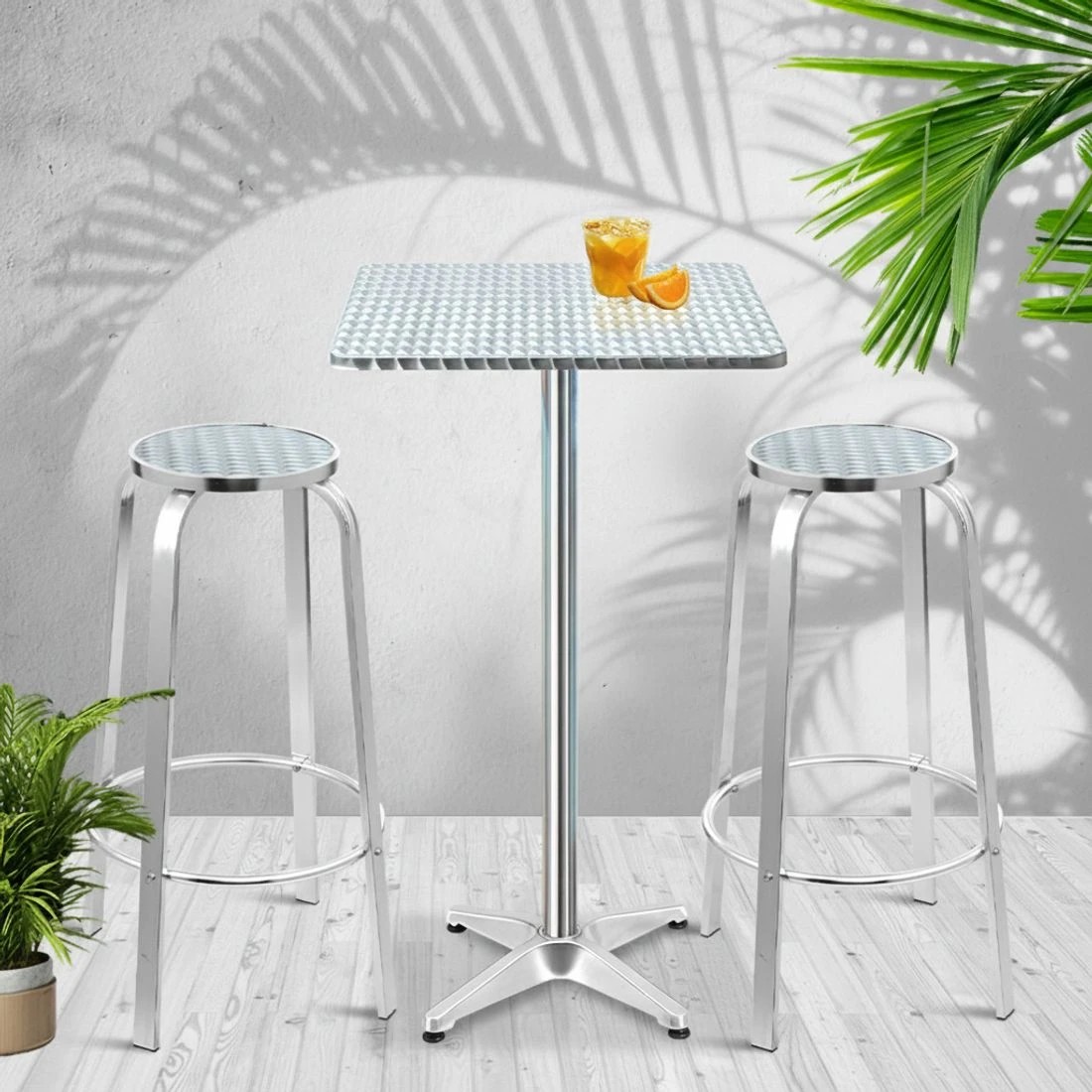 6 Gardeon 3-Piece Outdoor Bar Set Bistro Table Stools Adjustable Square - Silver, 6 of 6