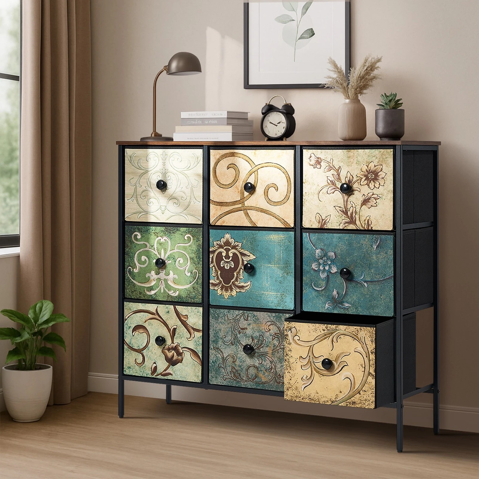 3 Oikiture 9 Chest of Drawers Fabric Storage Cabinet Retro Dresser Vintage Lowboy - Multi, 3 of 6