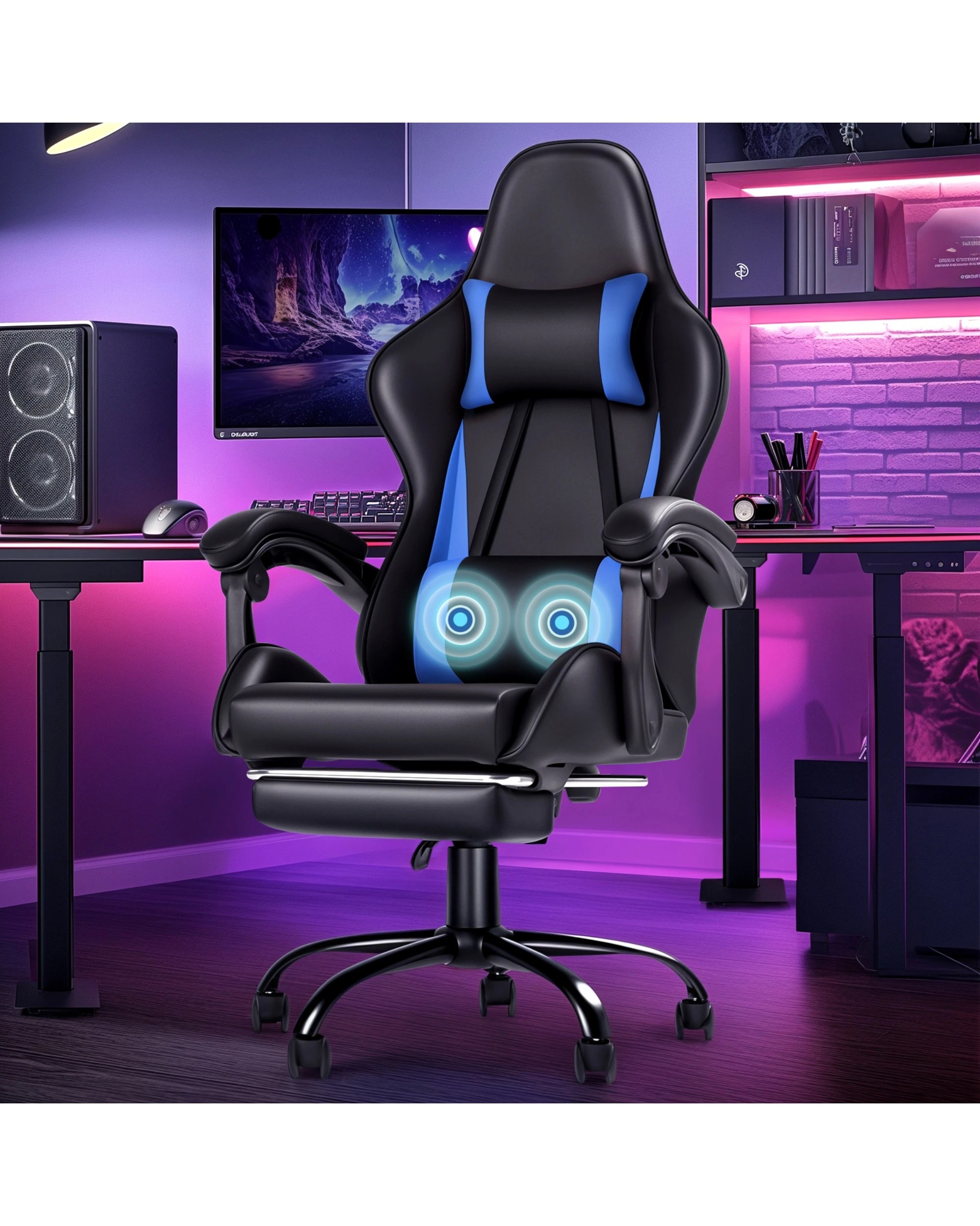 2 Advwin Gaming Chair Massage Lumbar Cushion - Blue, 2 of 9