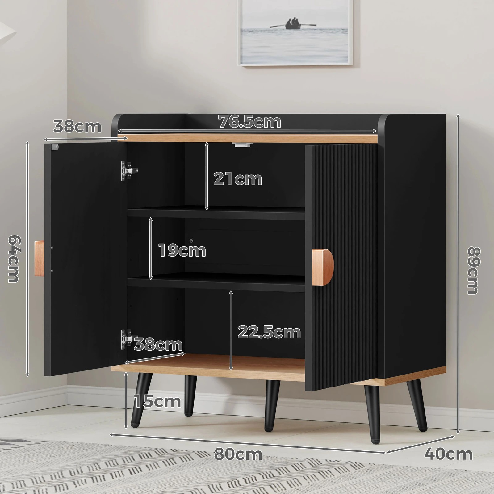 9 Alfordson Buffet Sideboard Cupboard Cabinet Storage Kitchen Hallway Doors - Black, 9 of 10