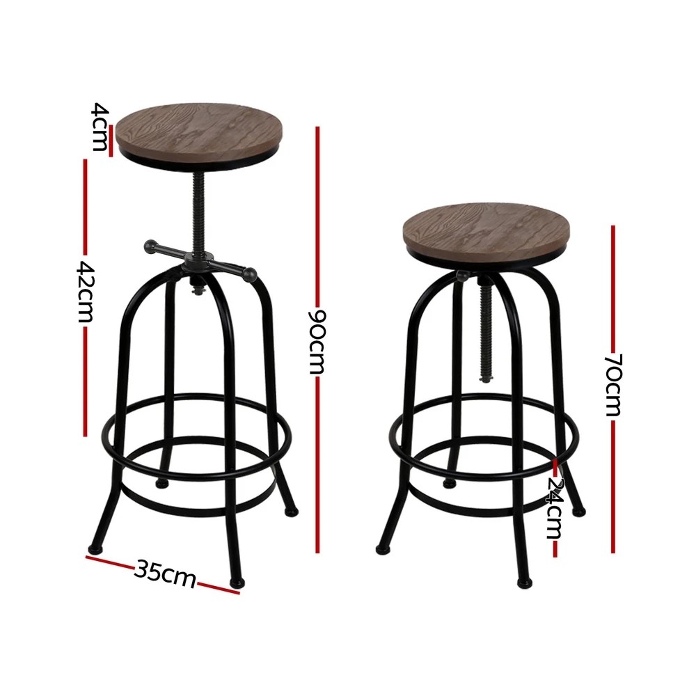 2 Artiss 4x Bar Stools Kitchen Dining Chairs Adjustable Wooden Vintage - Black, 2 of 6