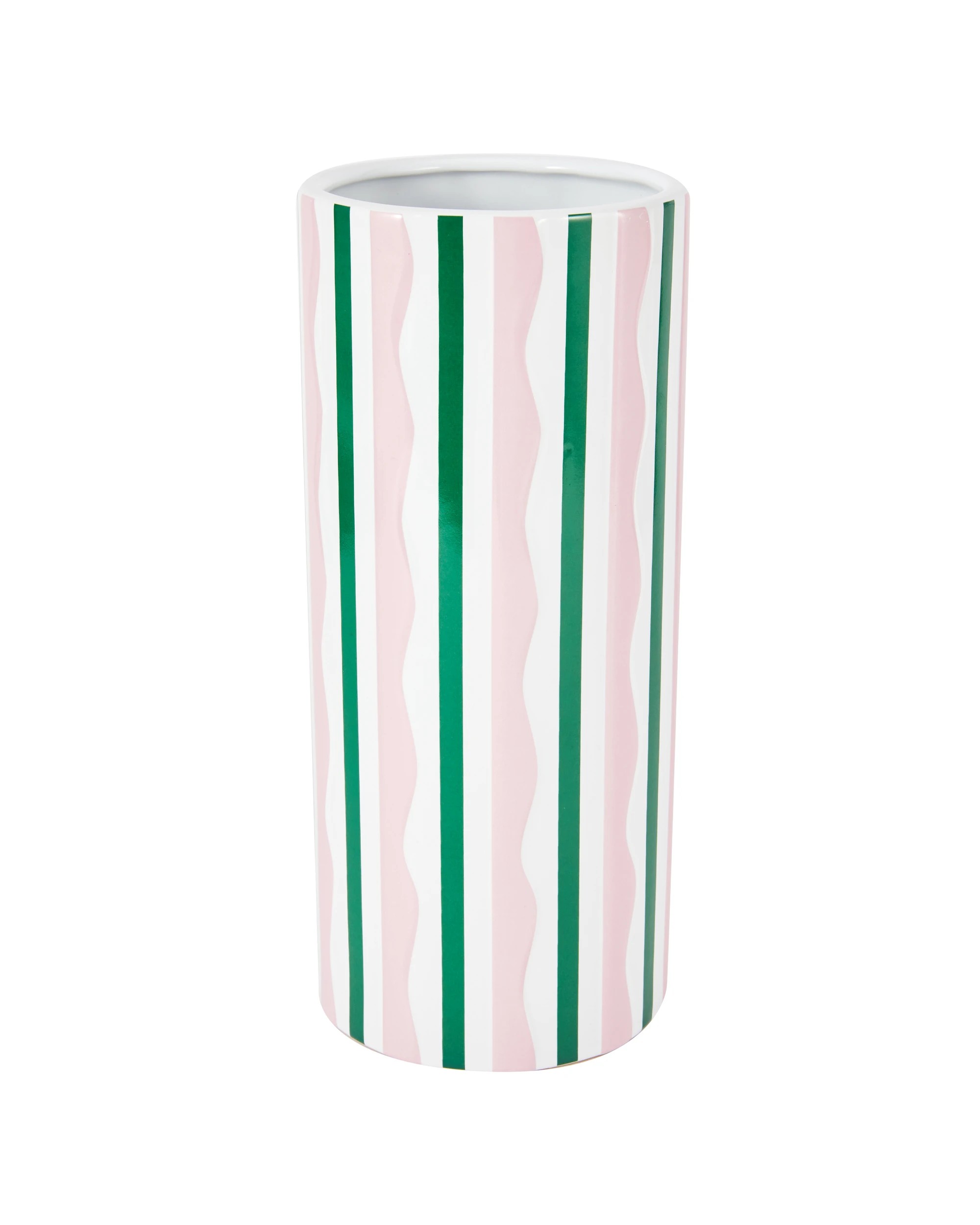 3 Pink and Green Stripe Ceramic Vase, 3 of 5