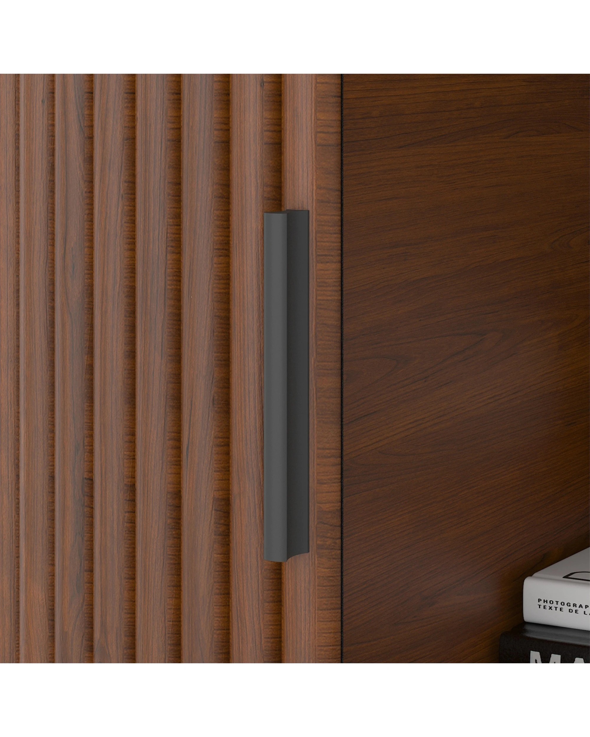 8 Advwin 80cm Round Coffee Table Fluted Center Table w/ Sliding Door Cabinet Side Table w/ Hidden Storage & Shelf, 8 of 9