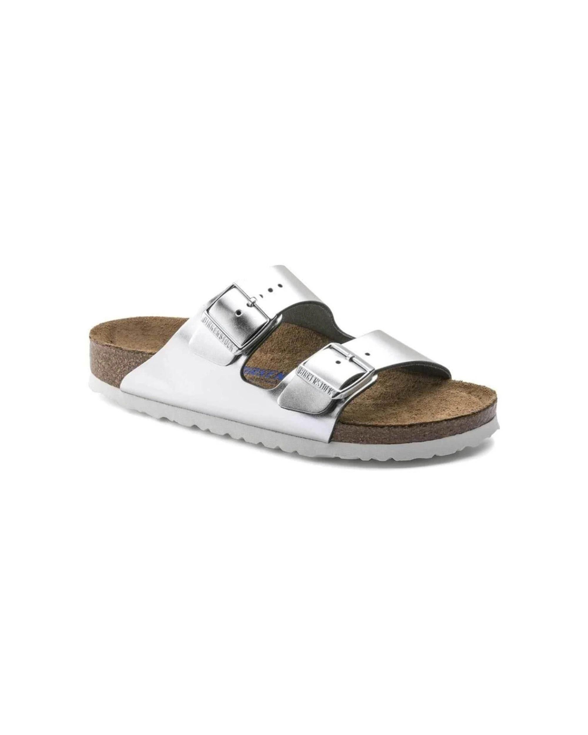 3 Birkenstock Arizona Soft Footbed Natural Leather Sandals Narrow METALLIC SILVER, 3 of 6