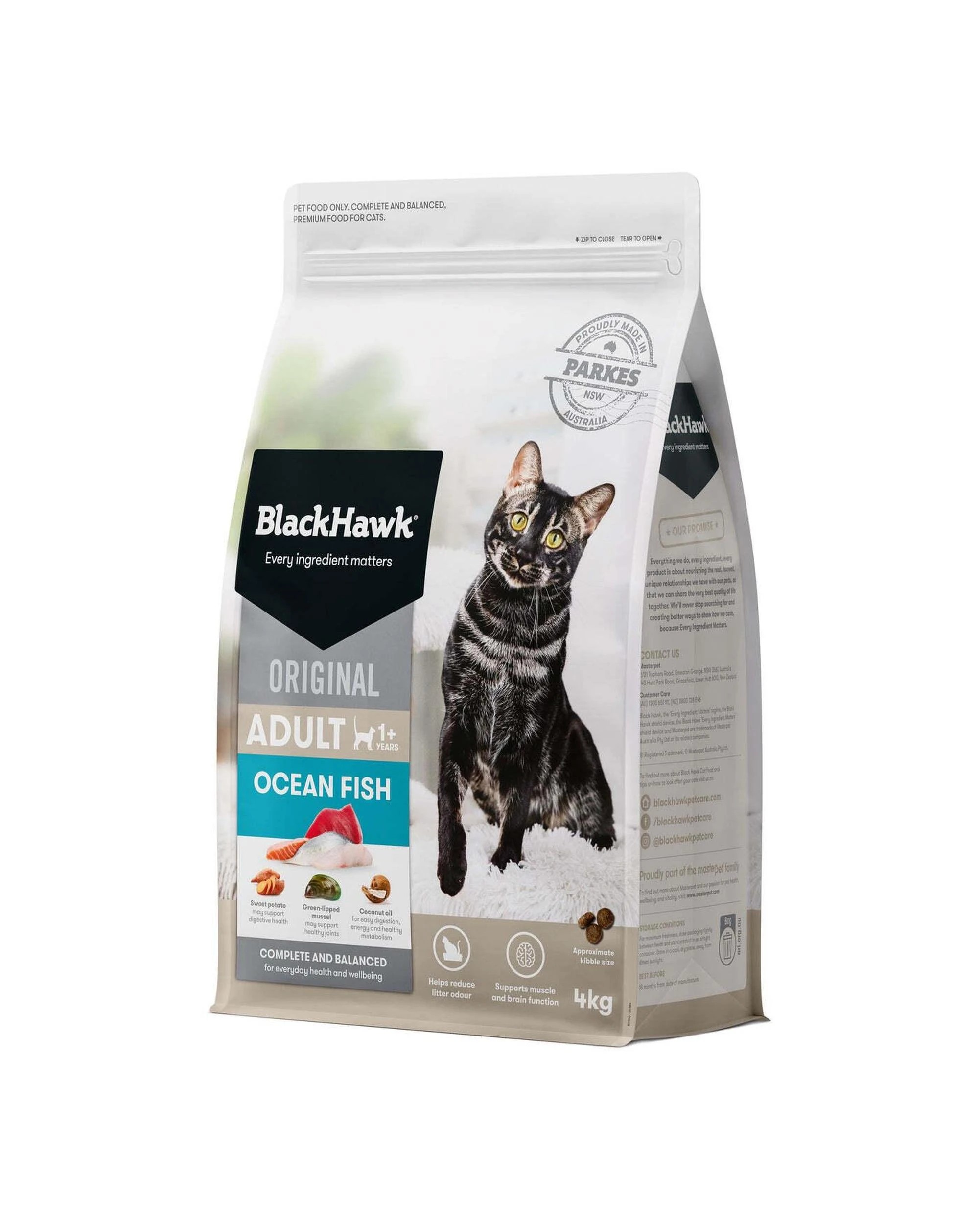 3 Black Hawk Adult 1+ Complete & Balanced Dry Cat Food Original Ocean Fish 4kg, 3 of 3