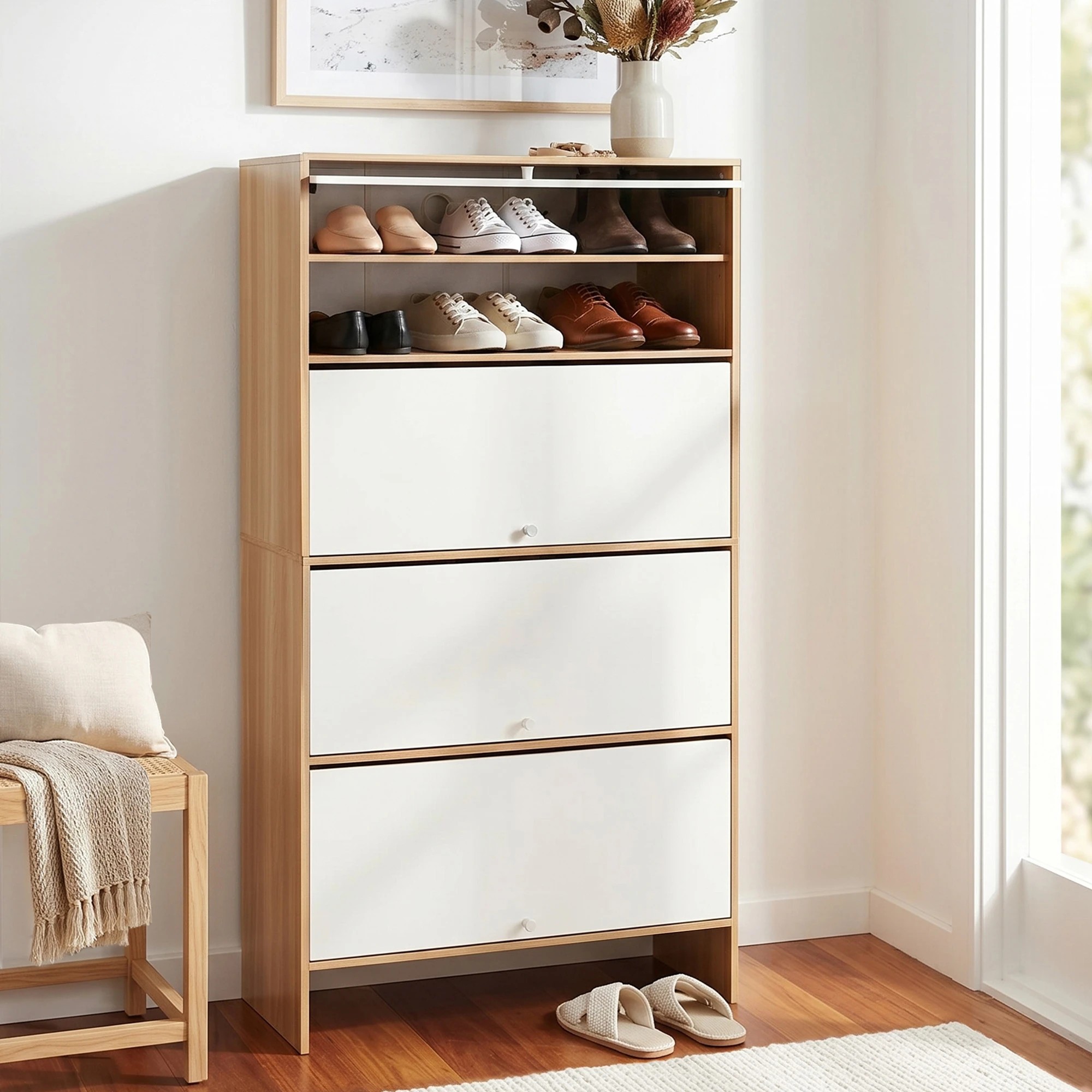 9 Artiss Narrow Shoe Cabinet Adjustable Shelves Flip-up Door 24 Pairs - Multi, 9 of 9