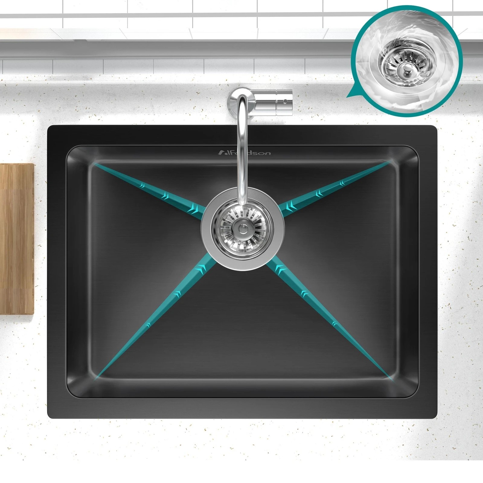 4 Alfordson Kitchen Sink 60x45cm Stainless Steel Basin Single Bowl - Black, 4 of 9