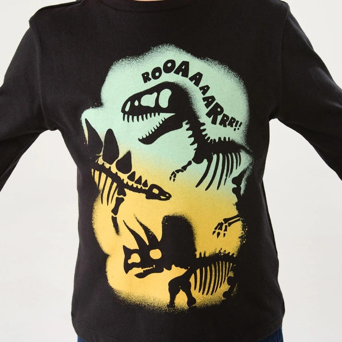 4 Long Sleeve Print T-shirt Blk Fossil, 4 of 8
