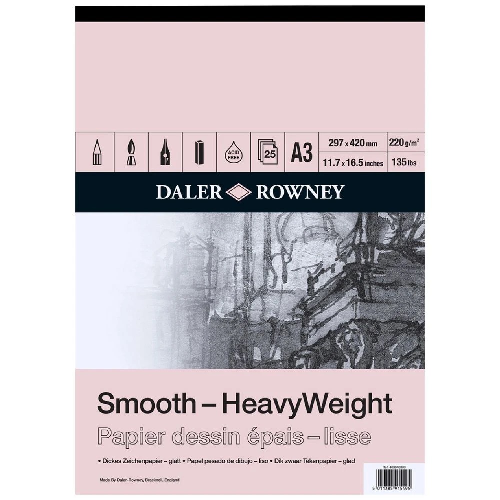 1 Daler-Rowney Smooth Heavyweight Pad 220gsm 25 Sheets A3, 1 of 1