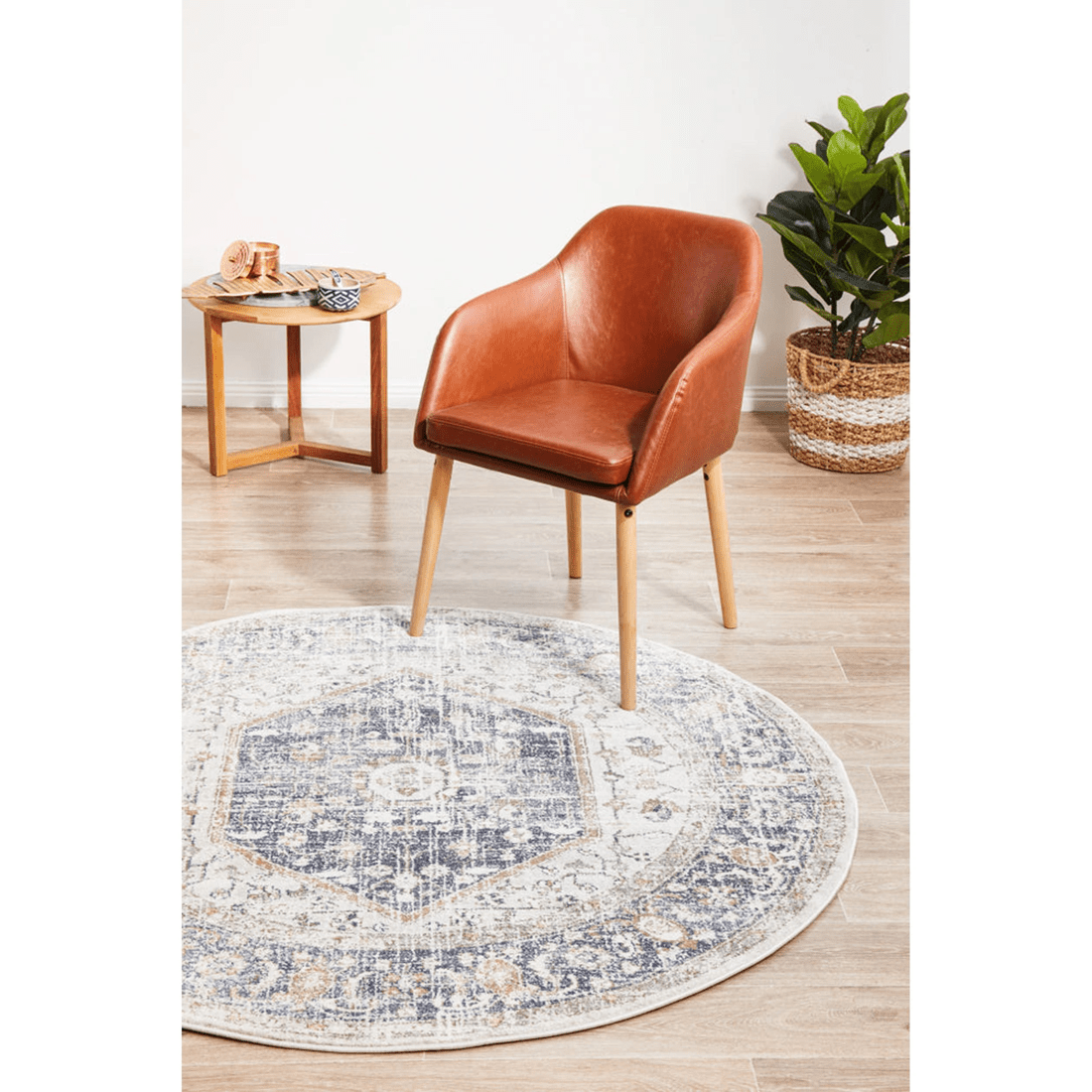 4 RUG CULTURE Mayfair Lorissa Round Rug, Ocean Blue &amp; Peach, 10 mm Polypropylene, Power Loomed, Made in Turkey - Blue, 4 of 9