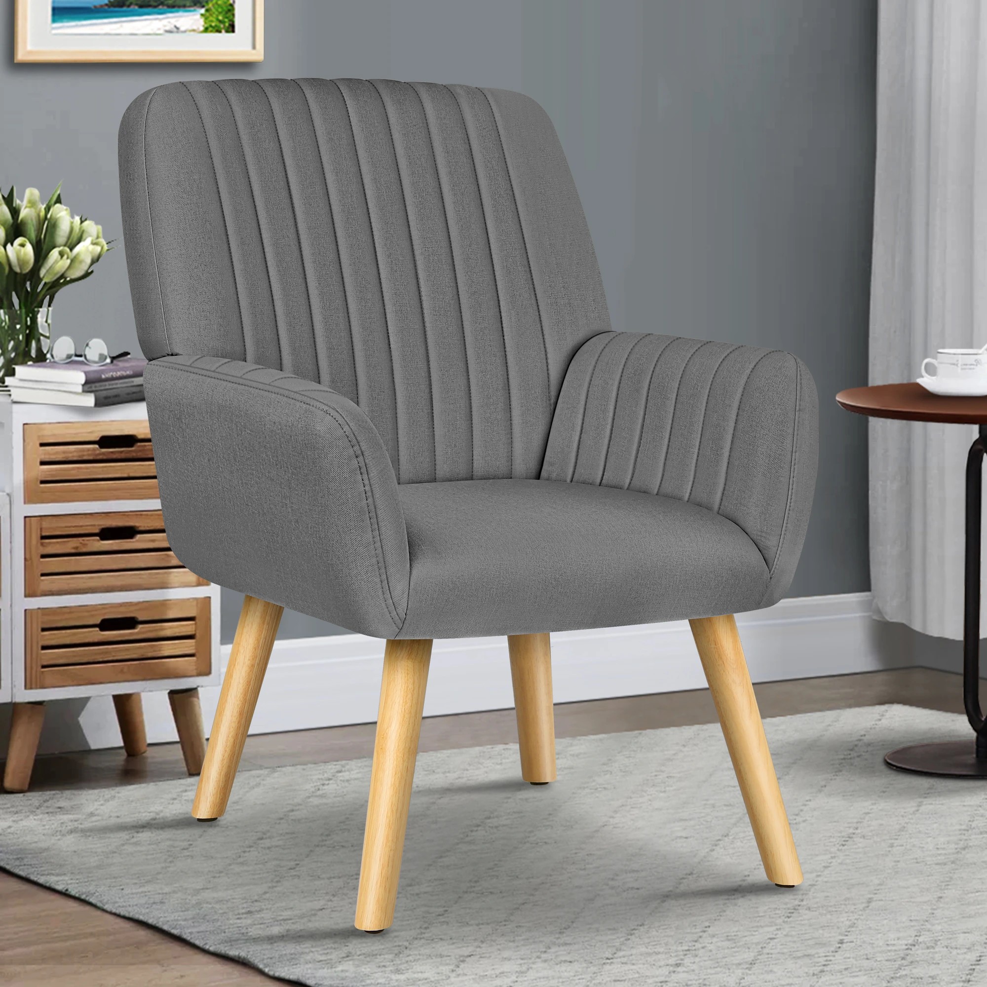 4 Alfordson Armchair Lounge Chair Upholstered Accent Chair Sofa Couch Light - Light Grey, 4 of 9