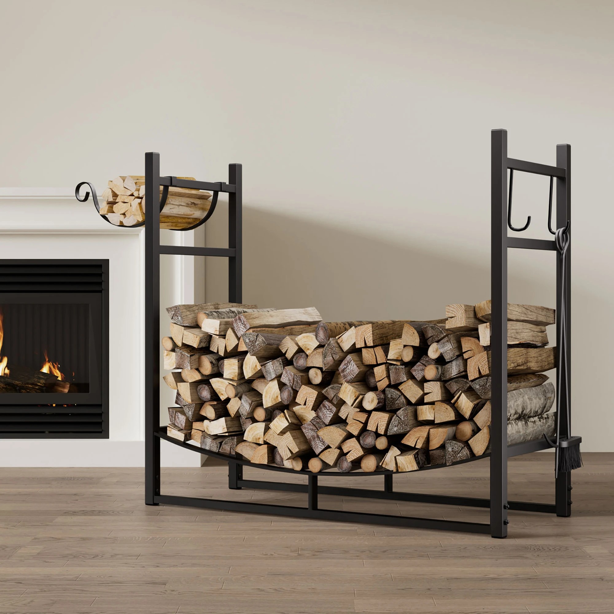 8 Moyasu Fireplace Log Rack with Kindling Holder - Black, 8 of 9