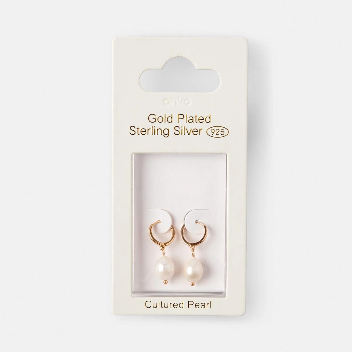 5 Sterling Silver Pearl Drop Earrings Gold, 5 of 5