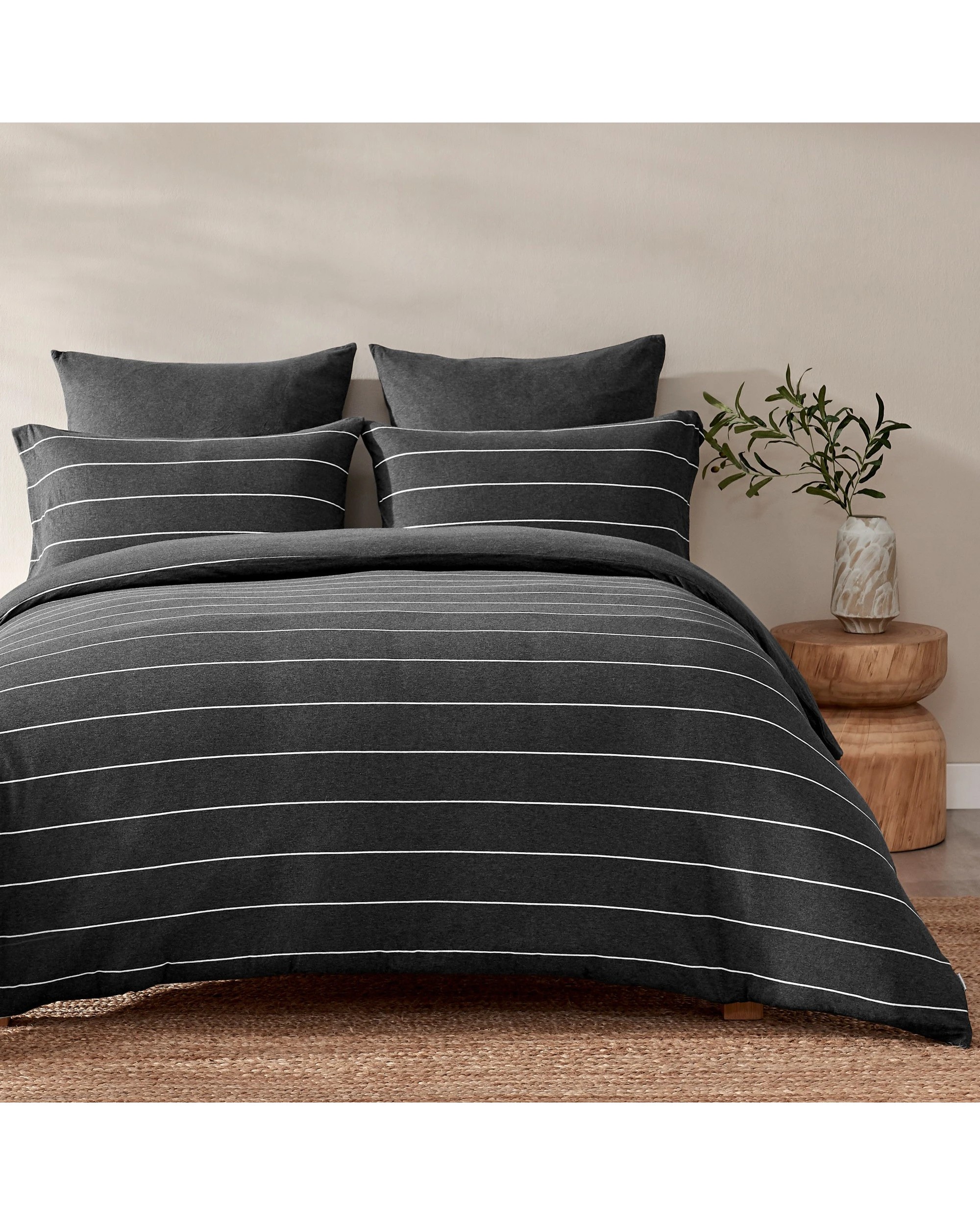 1 Dreamaker Jersey Luxe 100% Cotton Reversible Quilt Cover Set Charcoal - King Single Bed - Charcoal, 1 of 10