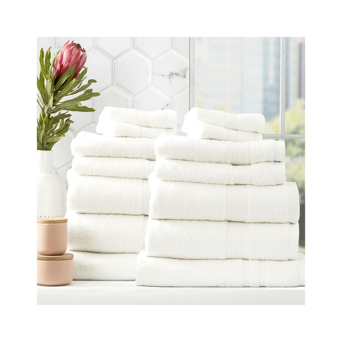1 Renee Taylor 14pc Stella 650gsm Bamboo Cotton Towel And Bath Mat Set
 - White, 1 of 3