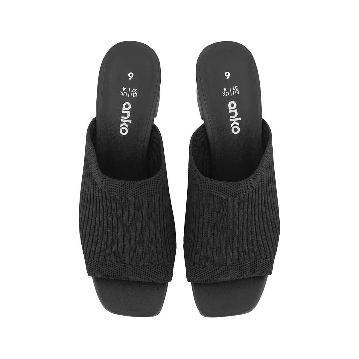 4 Casual Knit Square Toe Mules Black, 4 of 8