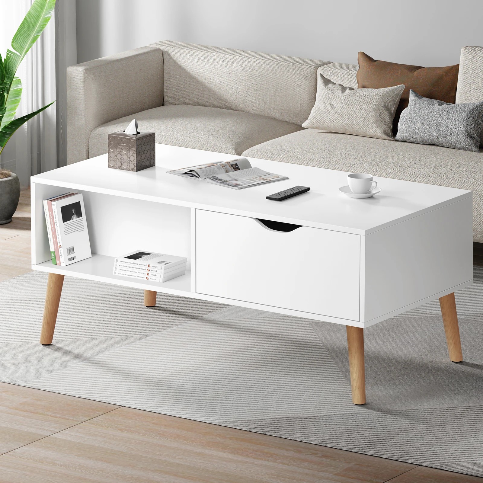 2 Alfordson Coffee Table Storage Tables 2 Drawers Shelf Modern Desk - White, 2 of 10