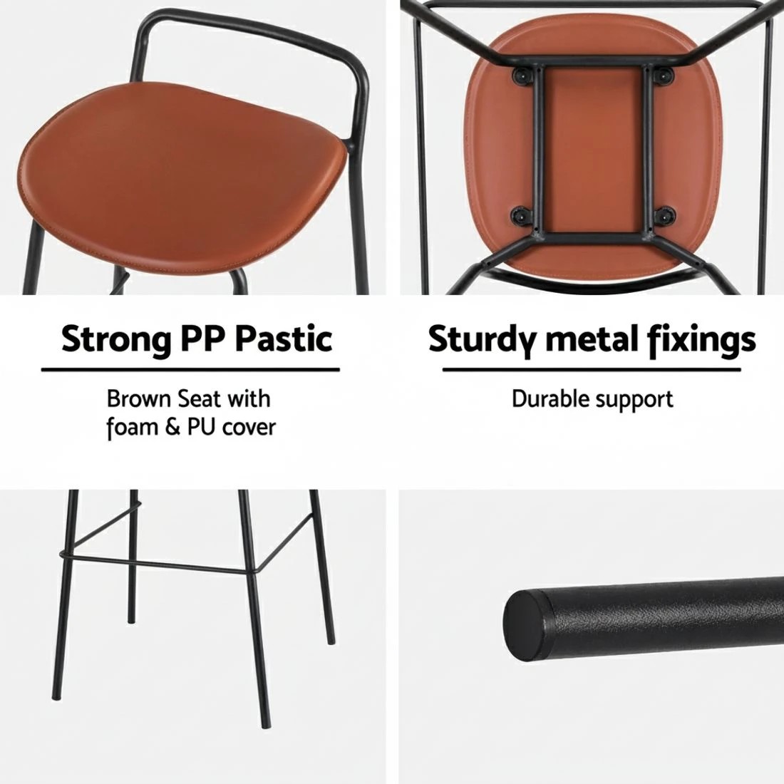 6 2x Artiss Bar Stools Kitchen Counter Stools Metal - Brown, 6 of 6