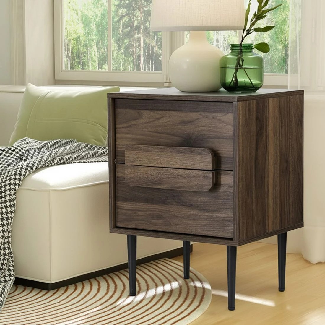 4 Artiss Bedside Table Nightstand 2 Drawers - Brown, 4 of 5