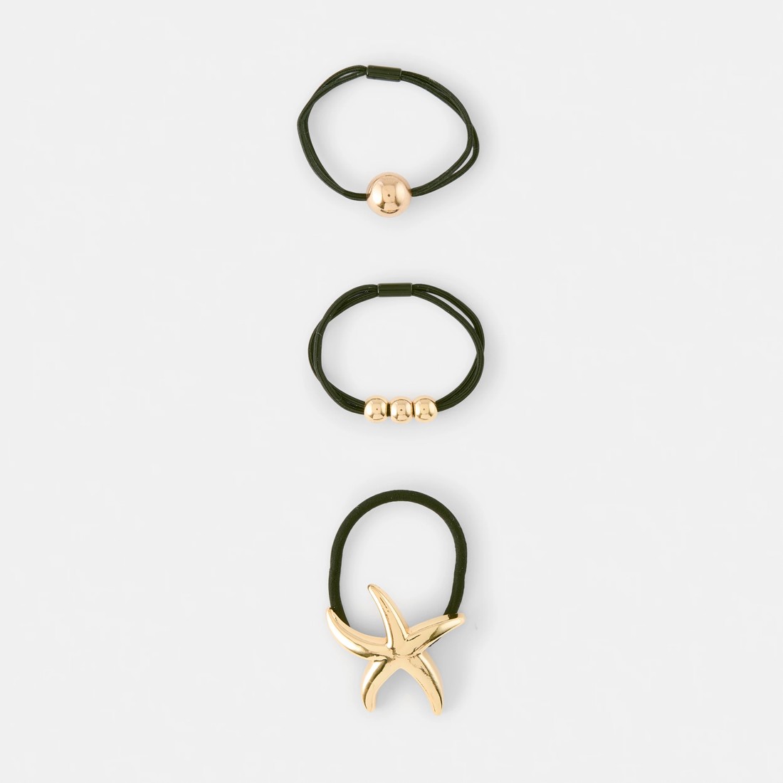 2 3 Pack Starfish Hair Ties - Gold Tone and Black, 2 of 4
