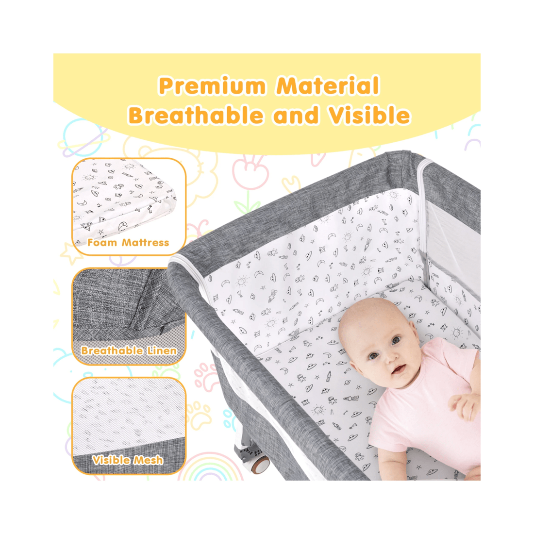 7 Advwin Baby Cot Crib Grey, 7 of 9