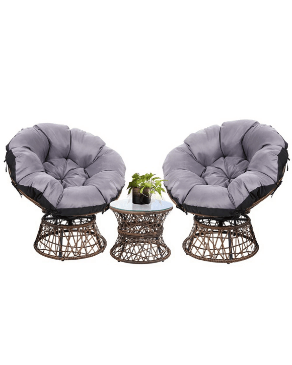 Gardeon Outdoor Lounge Setting Furniture Wicker Papasan Chairs Table Patio - Brown