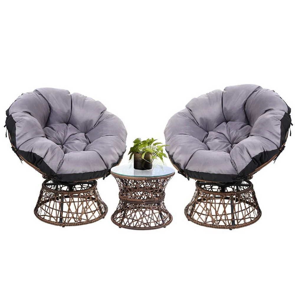 1 Gardeon Outdoor Lounge Setting Furniture Wicker Papasan Chairs Table Patio - Brown, 1 of 6