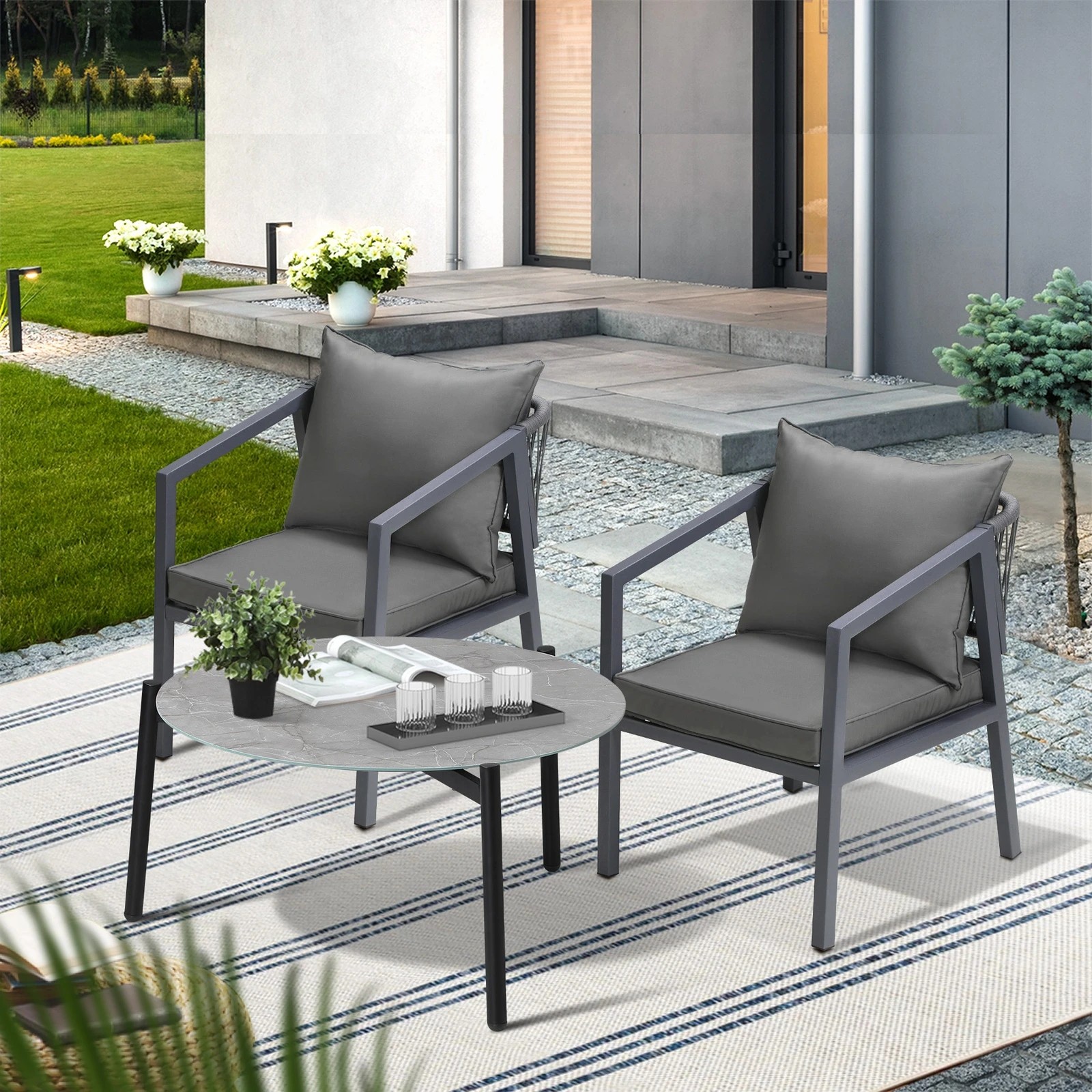 4 Livsip 3PCS Outdoor Patio Setting Furniture Lounge Set Grey 70cm Coffee Table - Multi, 4 of 9