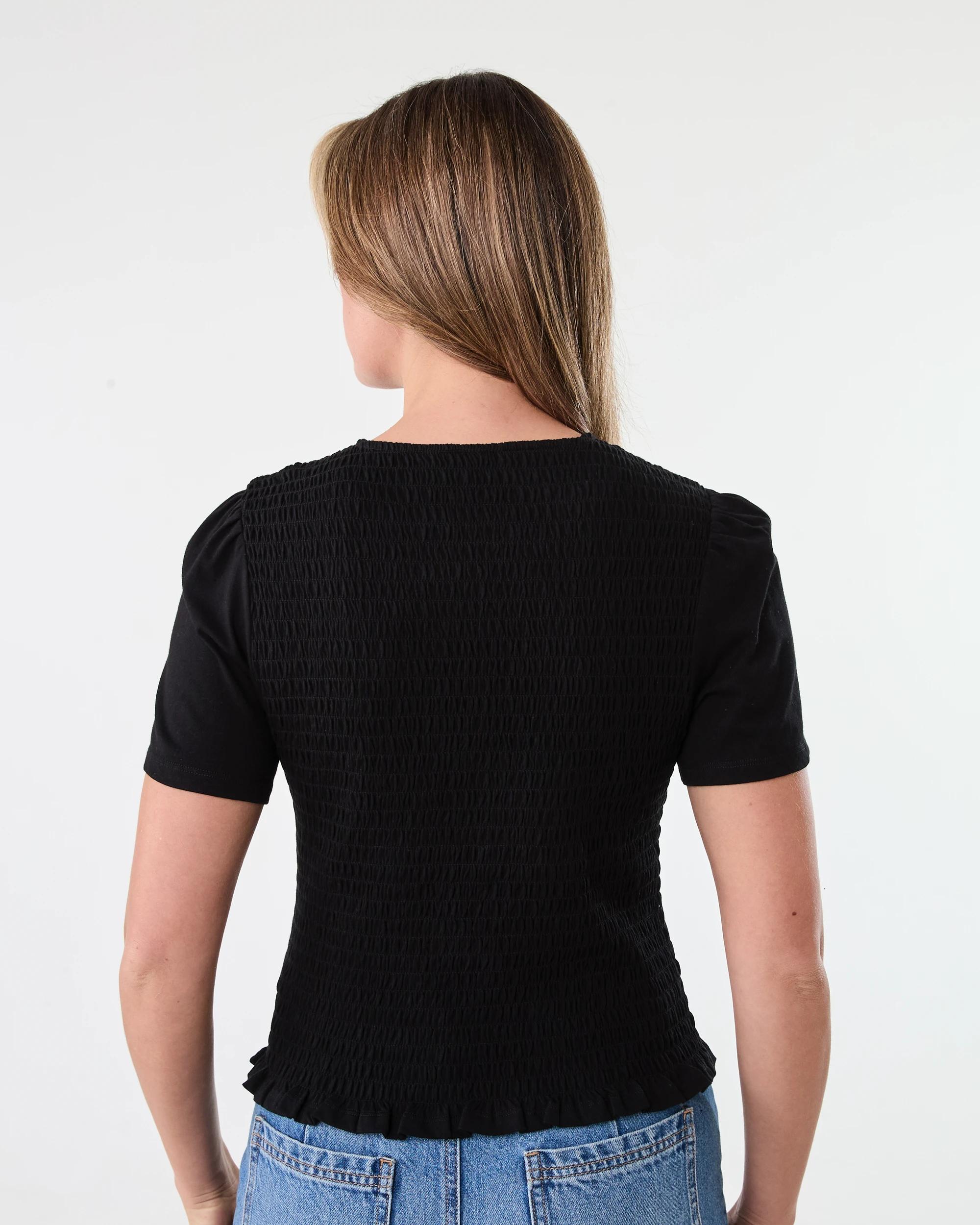 3 Short Sleeve Shirred Flutter Top Black, 3 of 6