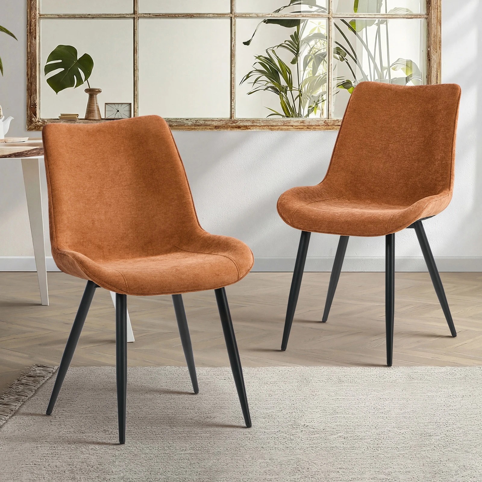3 Oikiture 2x Dining Chairs Kitchen Accent Chairs Upholstered Linen Fabric- Orange, 3 of 9